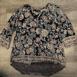 Lucky Brand Black and Brown Floral Blouse